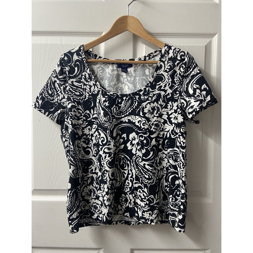 Ralph Lauren Chaps T-shirt Womens Large Black White Floral Round Neck Capsule